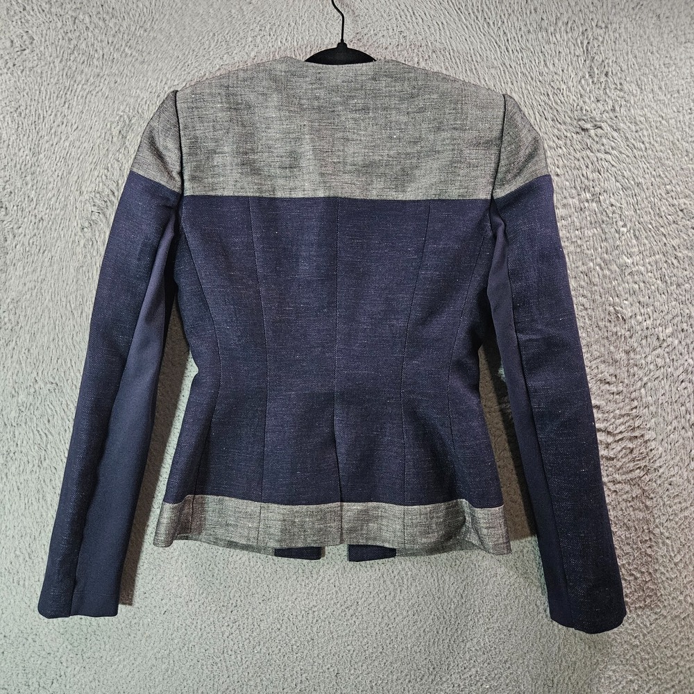 $268 NWT BCBGMaxazria Suit Blazer Jacket Women XXS Cotton Linen Navy Gray‎ NEW - Picture 13 of 16